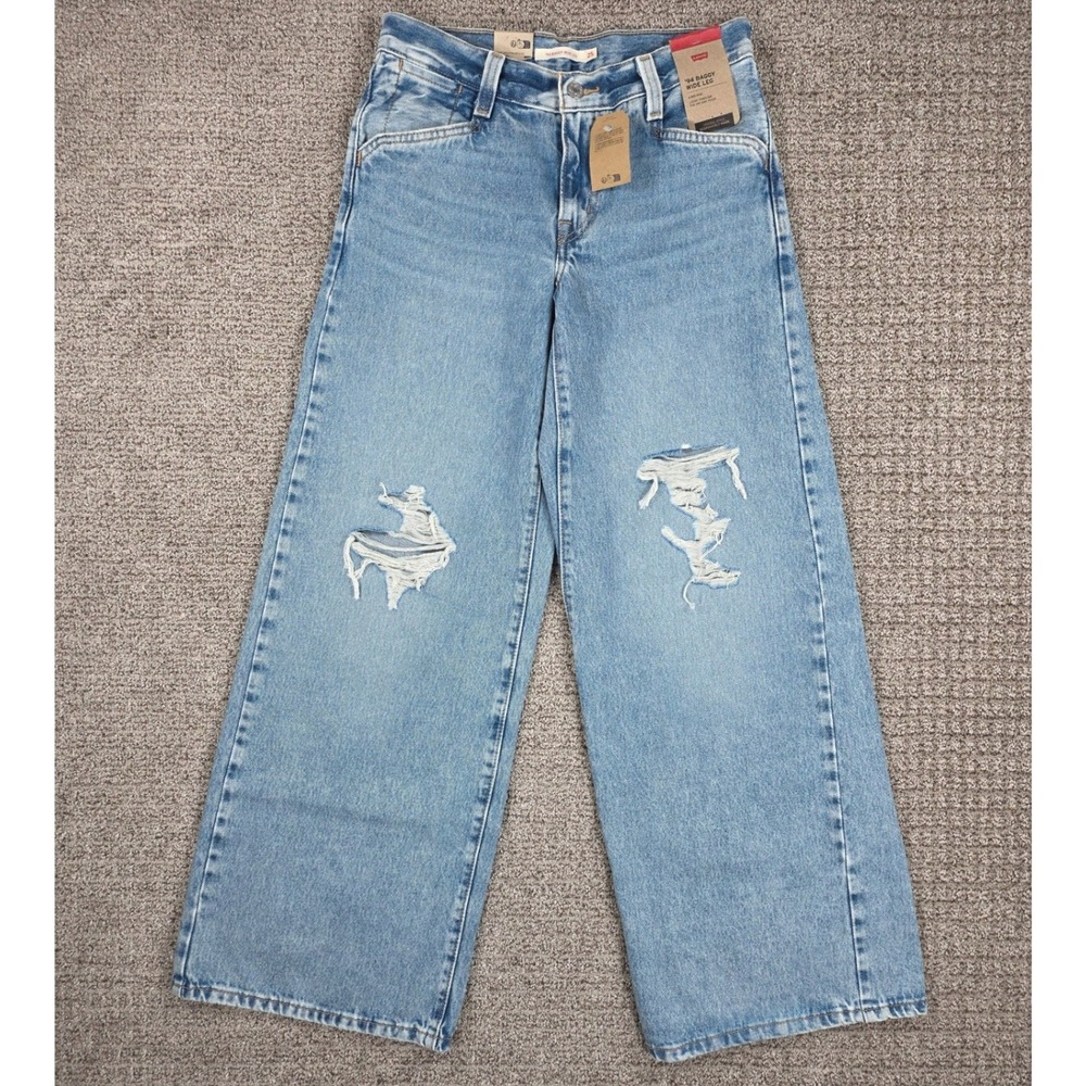 Levis 94 Baggy Wide Leg Jeans Womens 28x30 Light Wash‎ Distressed Denim Mid Rise